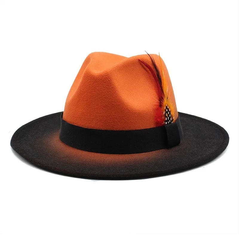 Gradient Feathered Fedora Hat- Orange-0