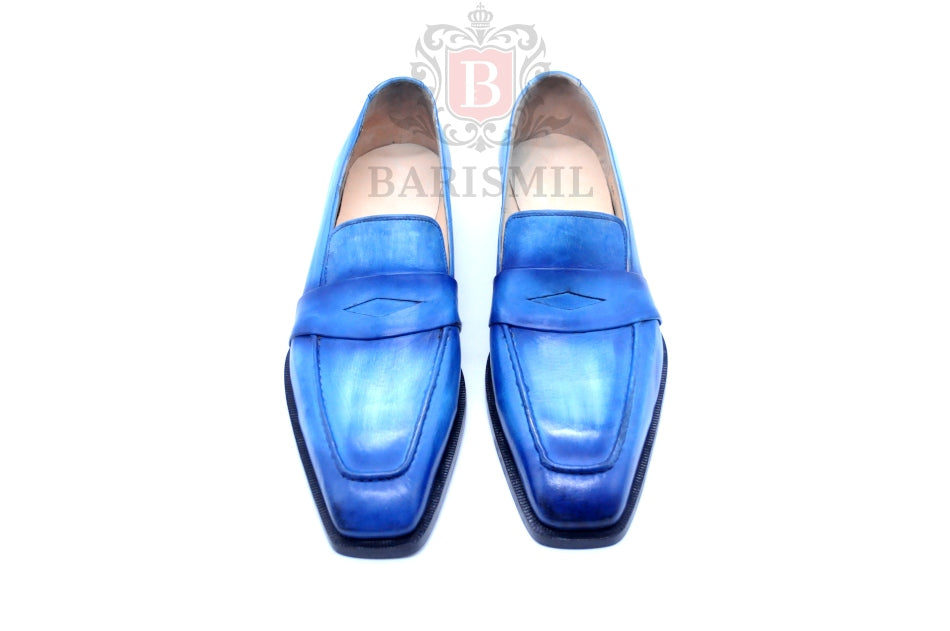 Venice - Blue Patina Leather Penny Loafers-3
