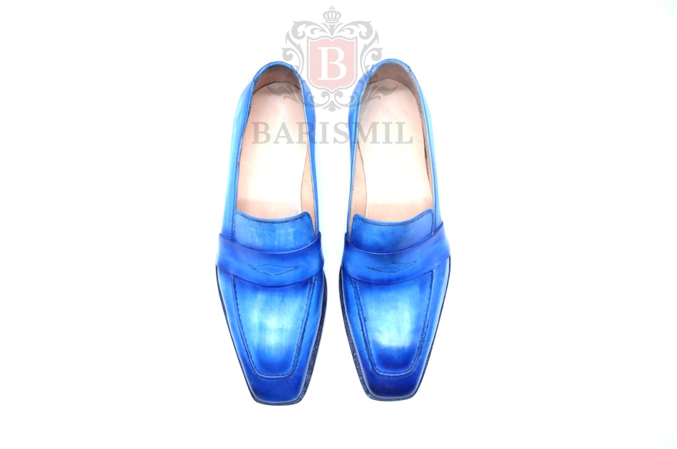 Venice - Blue Patina Leather Penny Loafers-4