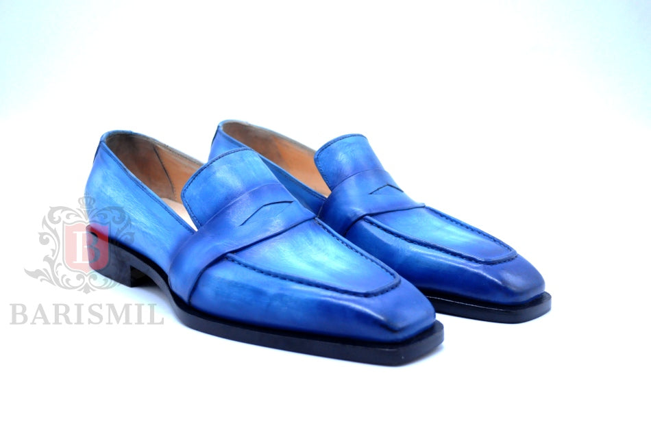 Venice - Blue Patina Leather Penny Loafers-2