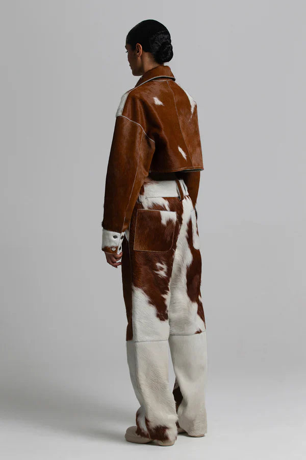 Women Cropped Cow Print Jacket & Pant  – Genuine Hair-On Pony Hair