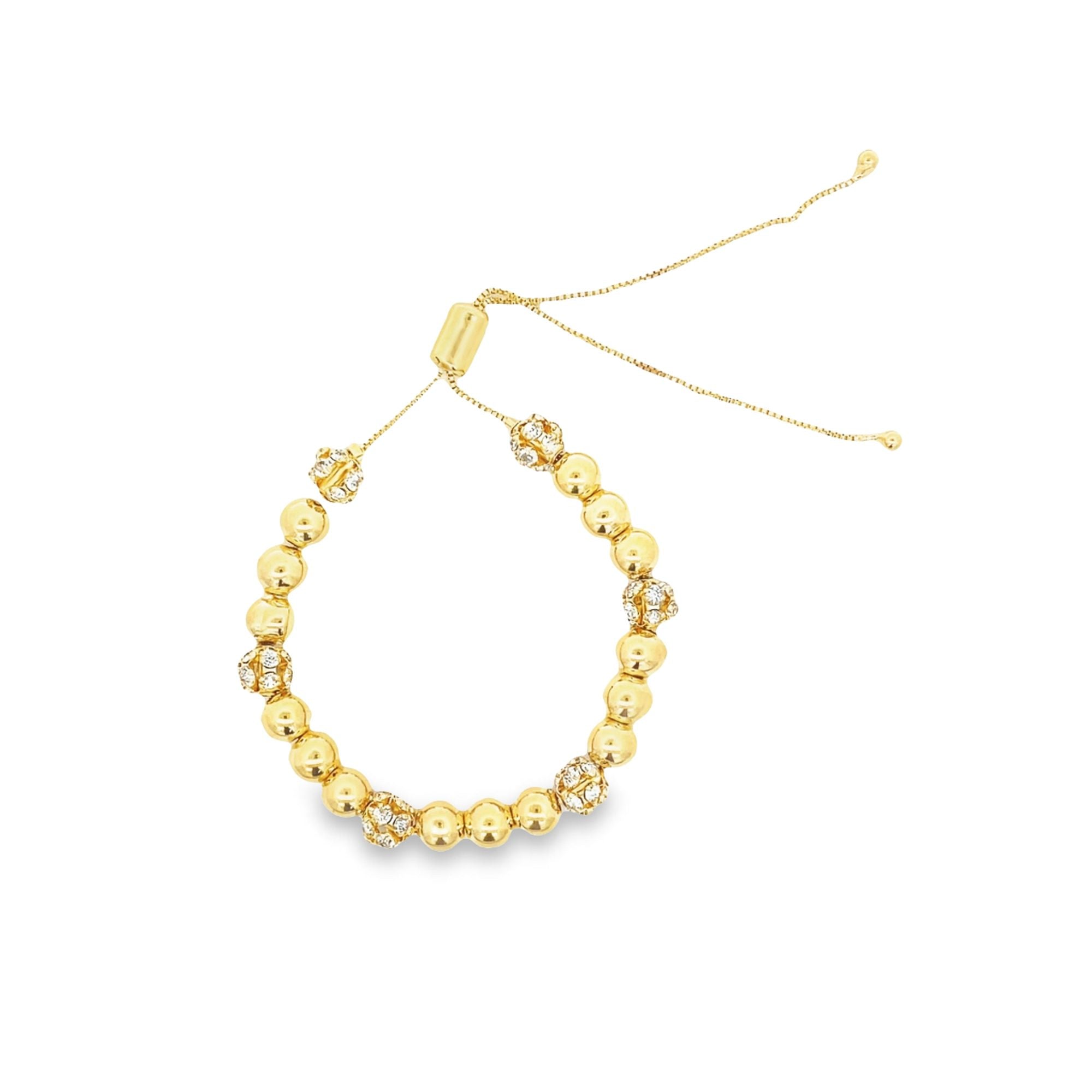 18K Gold Filled CZ Beaded Adjustable Bracelet (I565)-2