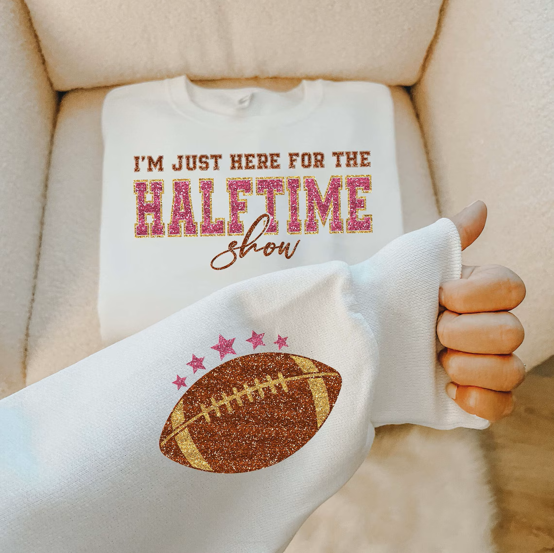 Glitter Superbowl Team Halftime Football Sweatshirt, Funny Game Day Shirt Trending Bling Fan Shirts, Football Crewneck, Football Hoodie, Superbowl GIfts