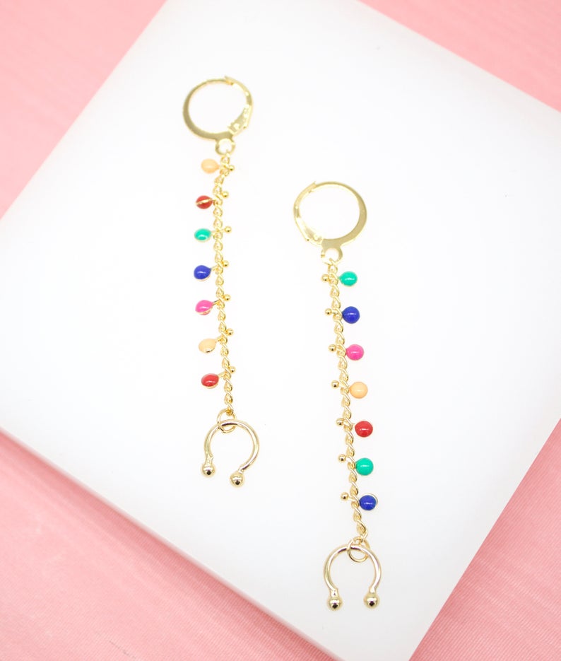 18K Gold Filled Long Drop Dangle Earrings-0