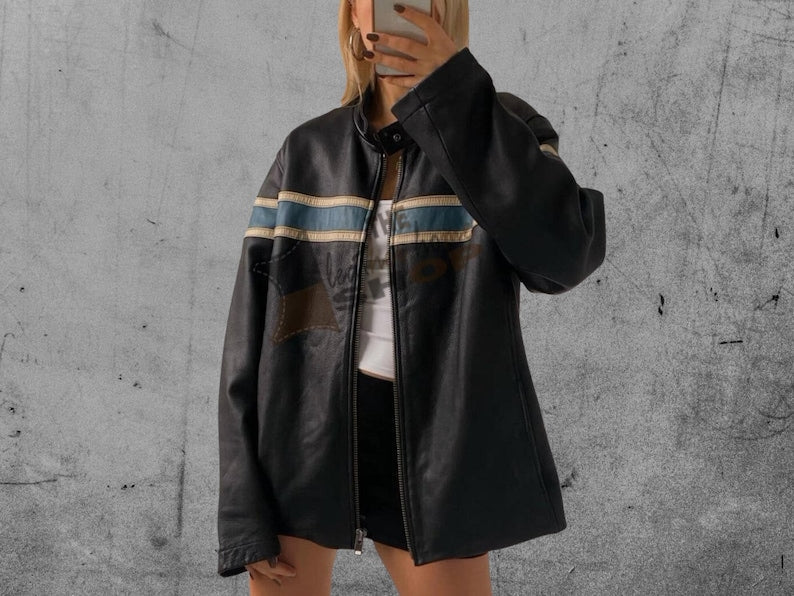 90's Vintage Oversize Jacket, women's Vintage Oversized Straight Jacket, Ladies Oversized Leather Jacket, ladies Boxy Classic bomber jacket