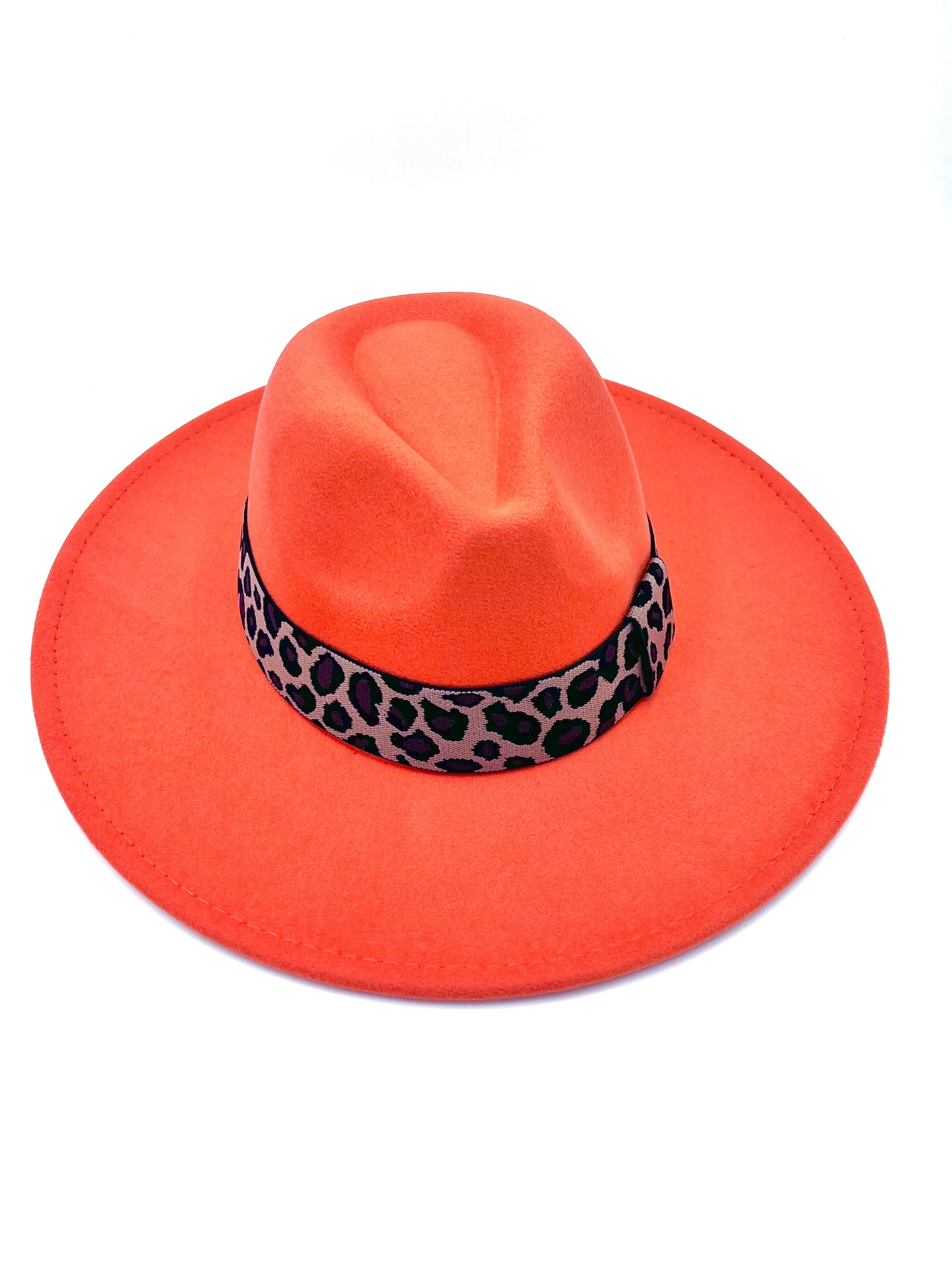 Orange Wide Brim Leopard Fedora-0
