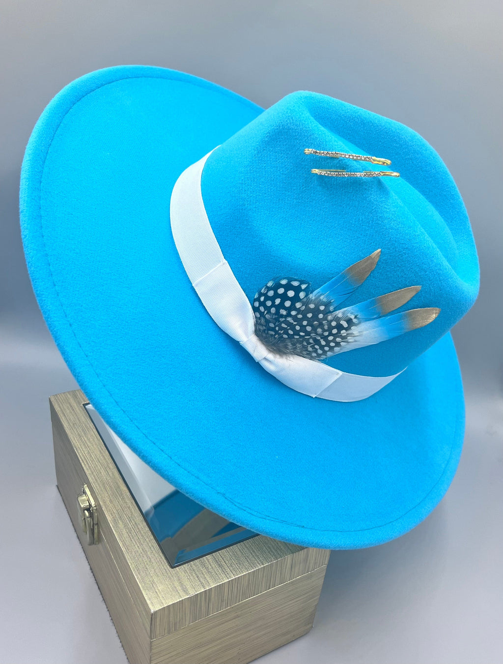 Luxury  Bow Tie Fedora Hat -Turquoise-1