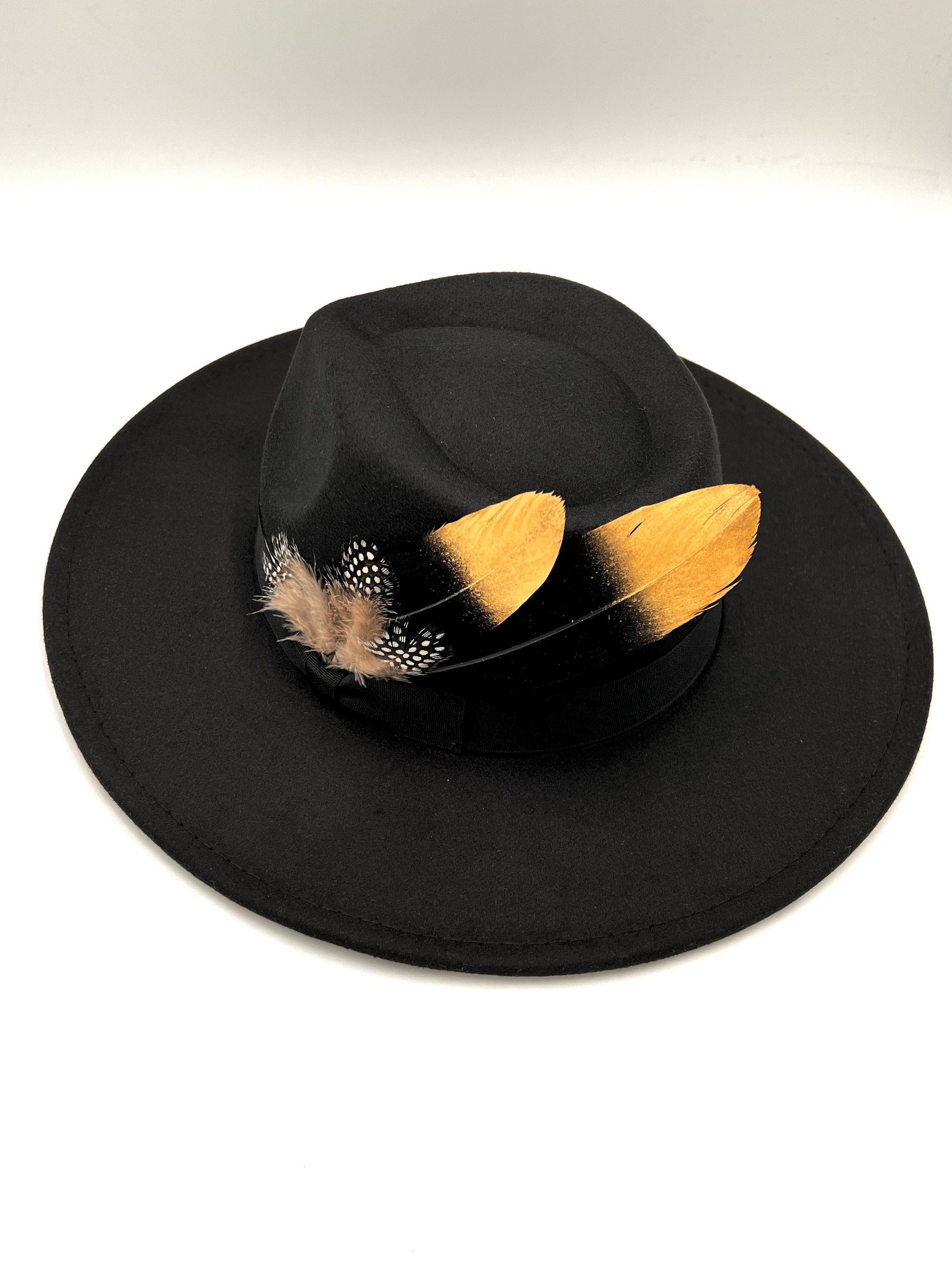 Luxury  Bow Tie Fedora Hat-Blackgold-1