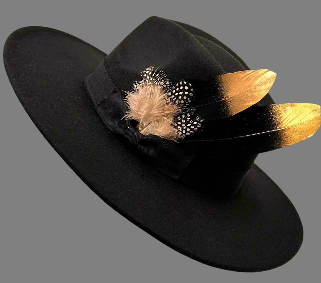 Luxury  Bow Tie Fedora Hat-Blackgold-0