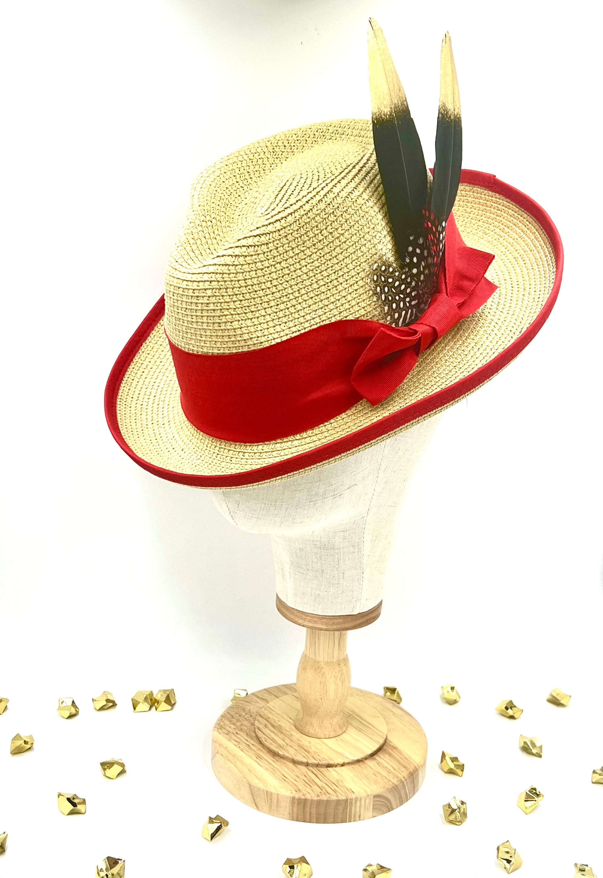 Luxury Straw Hat Fedora-red-0