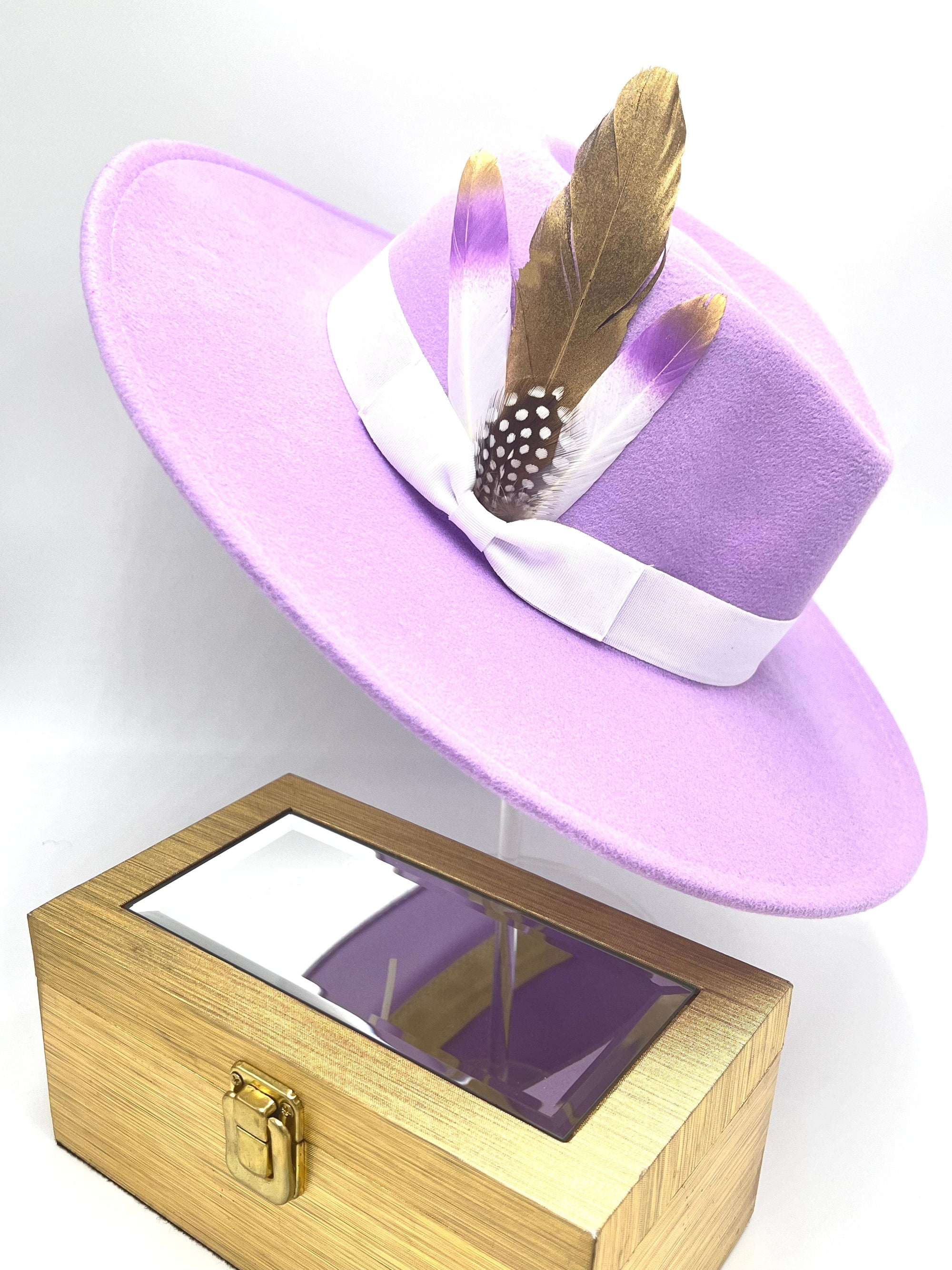 Luxury Fedora Hat-lavender gold-0