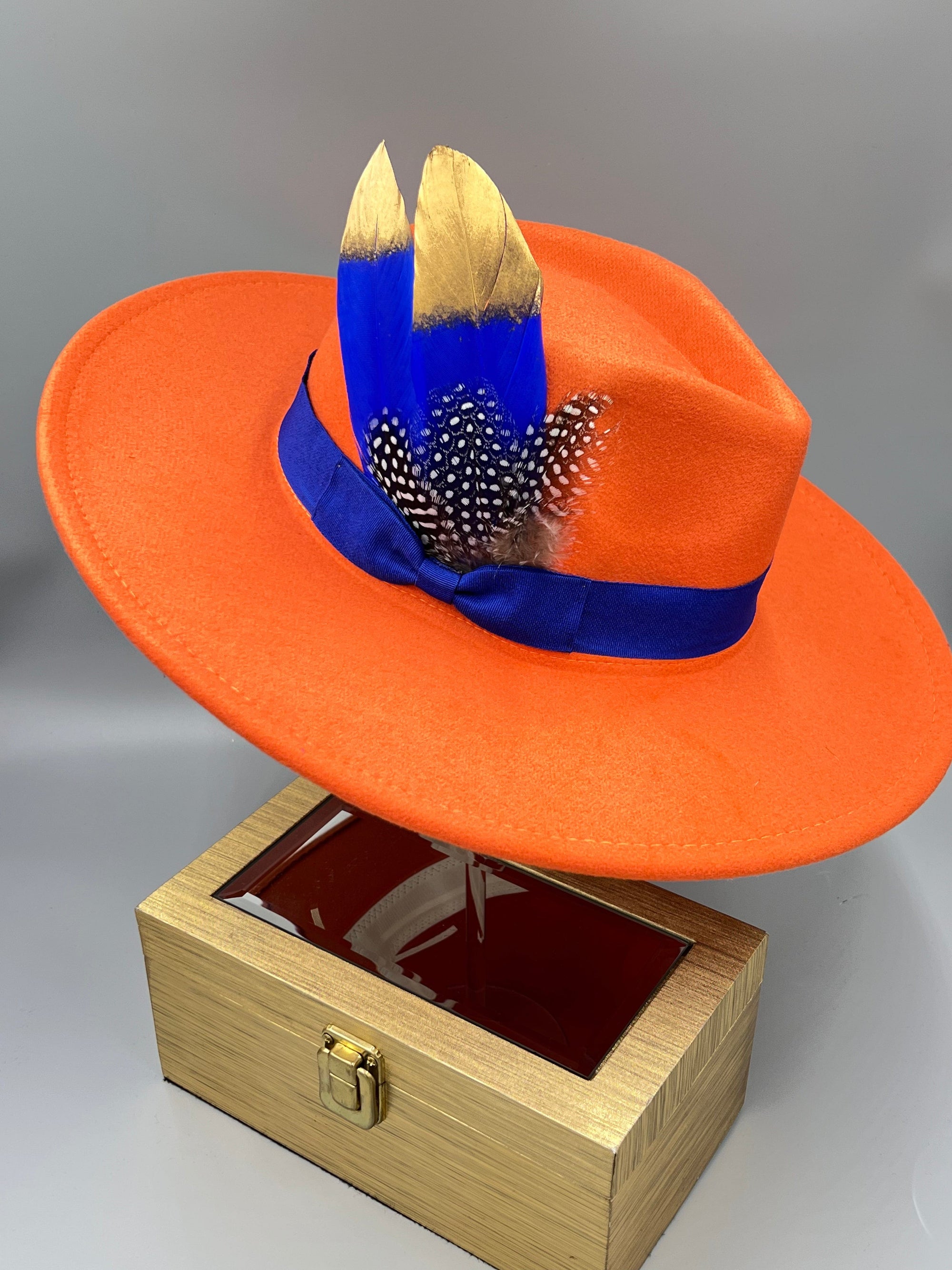 Luxury  Bow Tie Fedora Hat -Orange-1