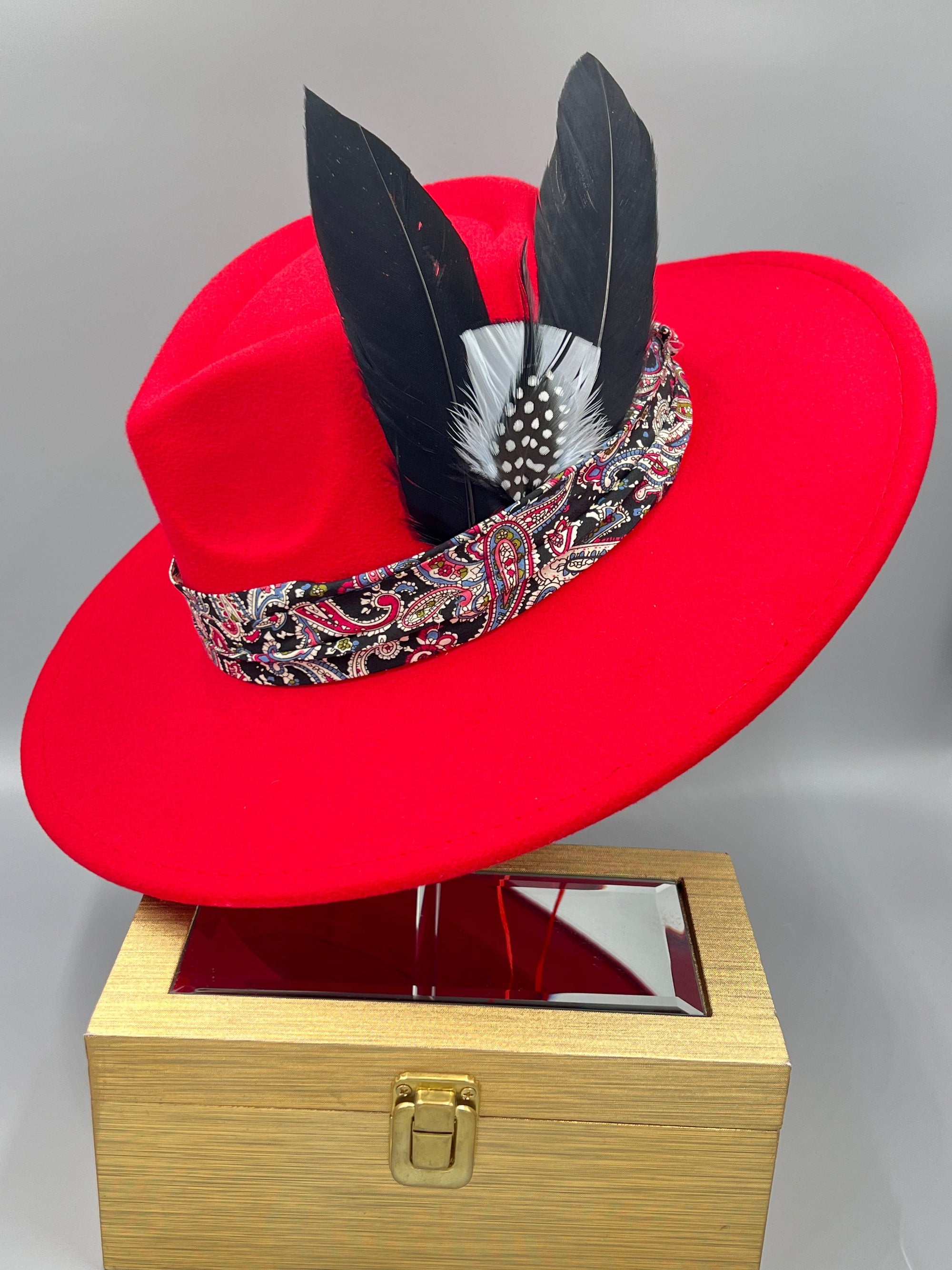 Luxury  Bow Tie Fedora Hat -Revel Red-1
