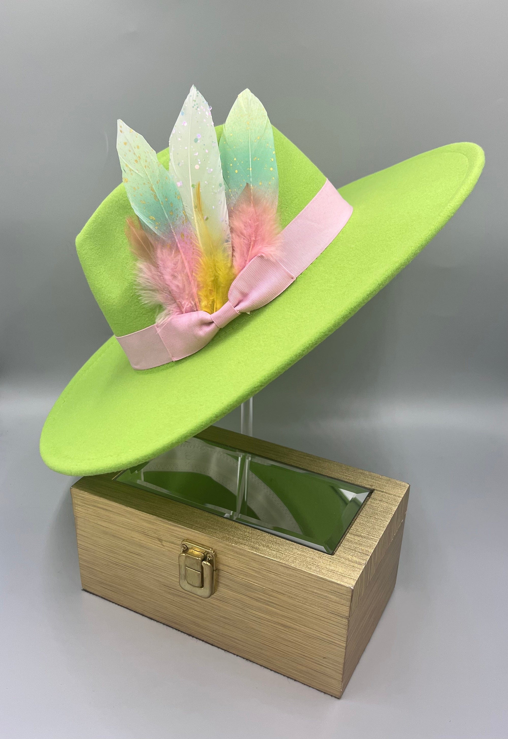 Luxury  Bow Tie Fedora Hat -Limedrop-1