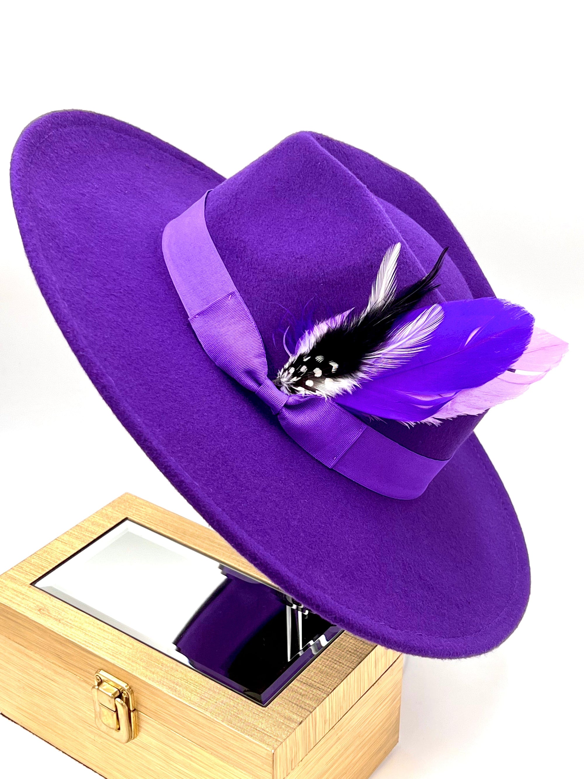 Luxury Bow tie Fedora Hat-Purple-0