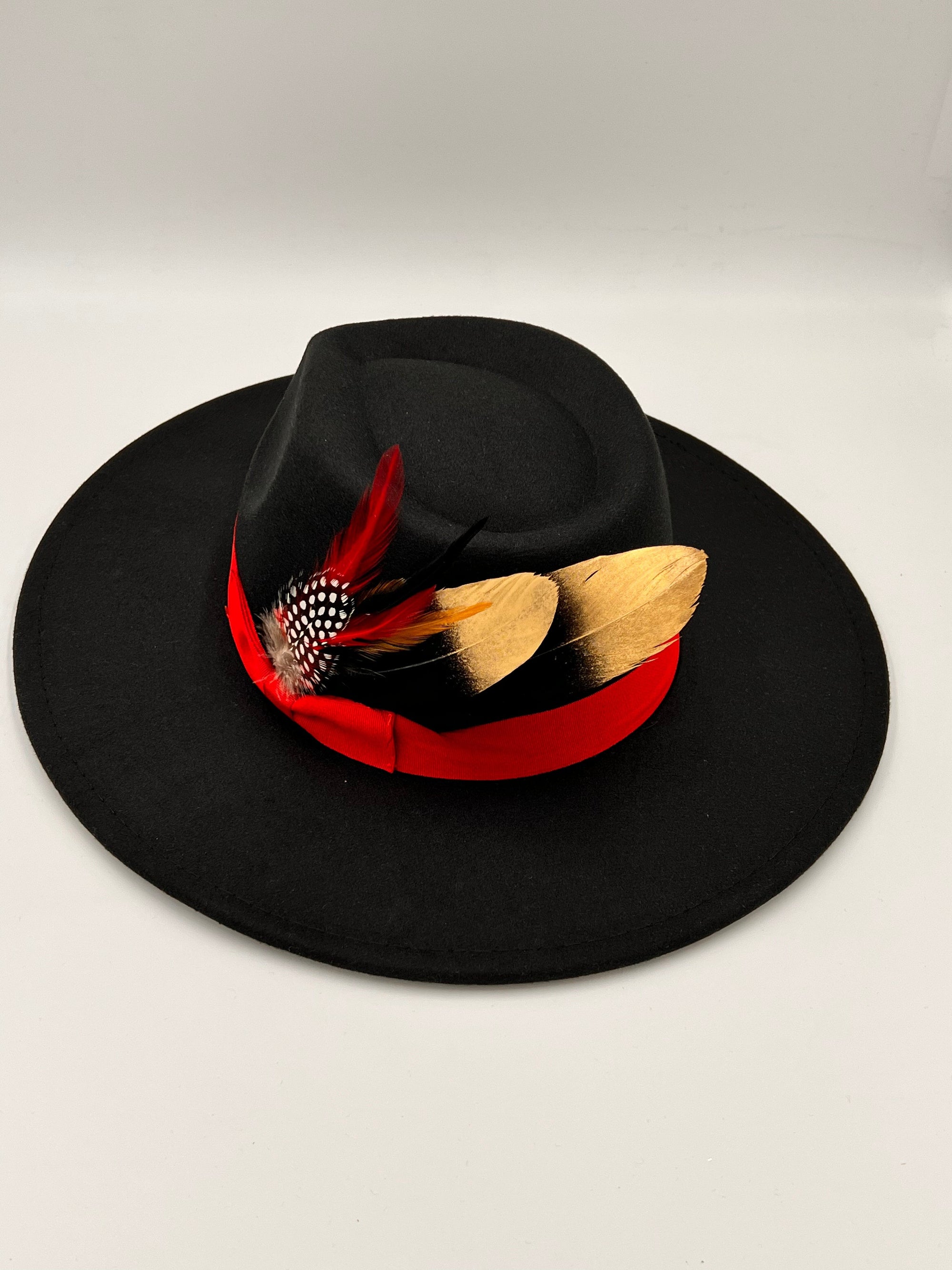 Luxury  Bow Tie Fedora Hat-Black red-1