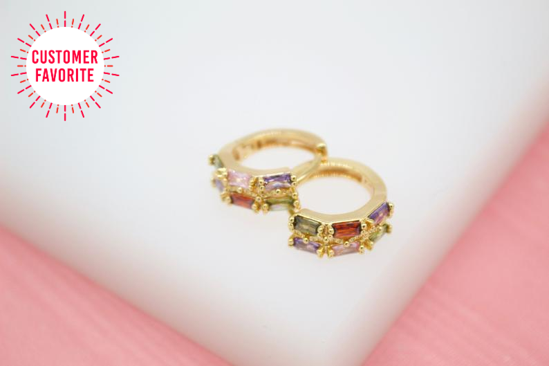 Chevron 6 Bar CZ Baguette Huggies (L73) [Style I]-1