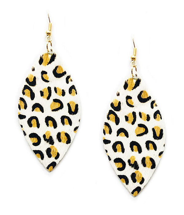 ANIMAL PRINT LEATHERETTE MARQUOISE EARRING - LEOPARD-0