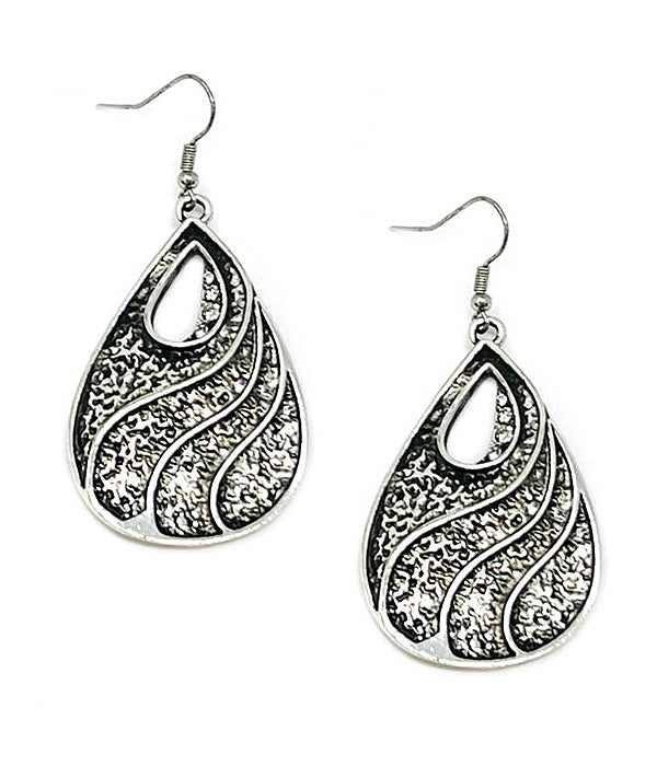 ANTIQUE SILVER TEXTURED TEARDROP EARRING-0