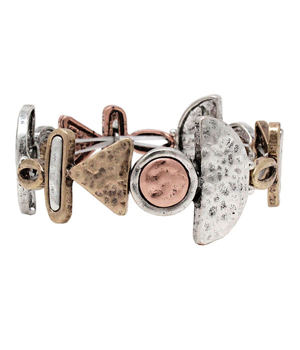 VINTAGE METAL MULTI GEOMETRIC SHAPE LINK STRETCH BRACELET-0