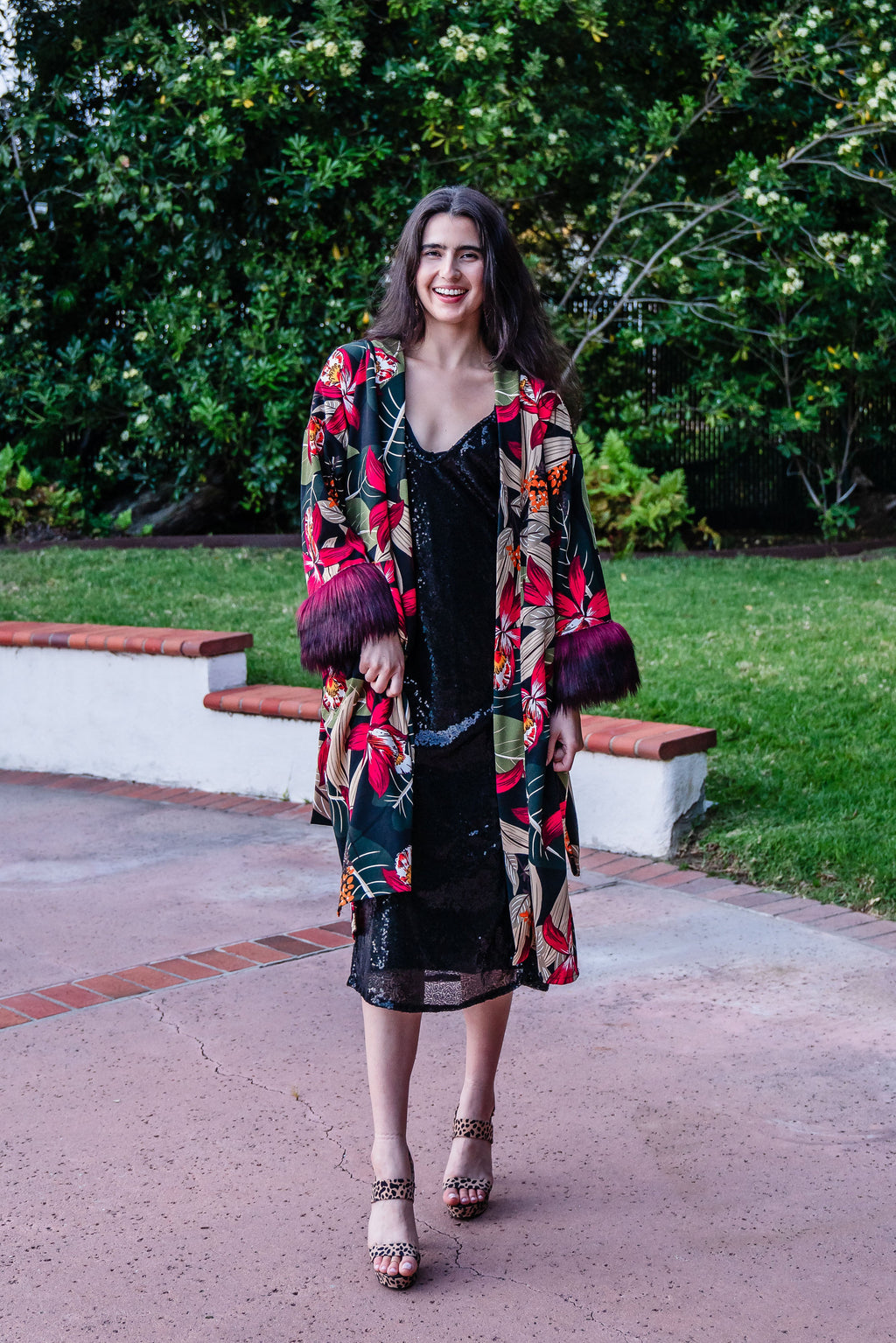 Jardin Nuit Faux Fur Koi Kimono
