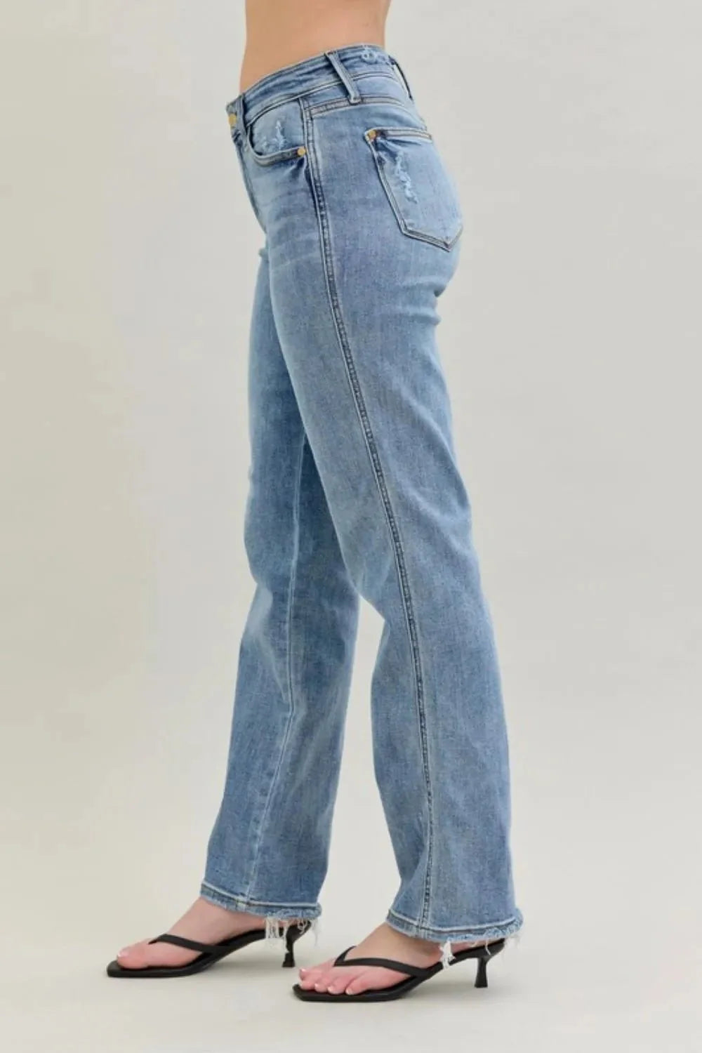 Judy Blue Frayed Hem Cell Phone Pocket Dad Jeans-2