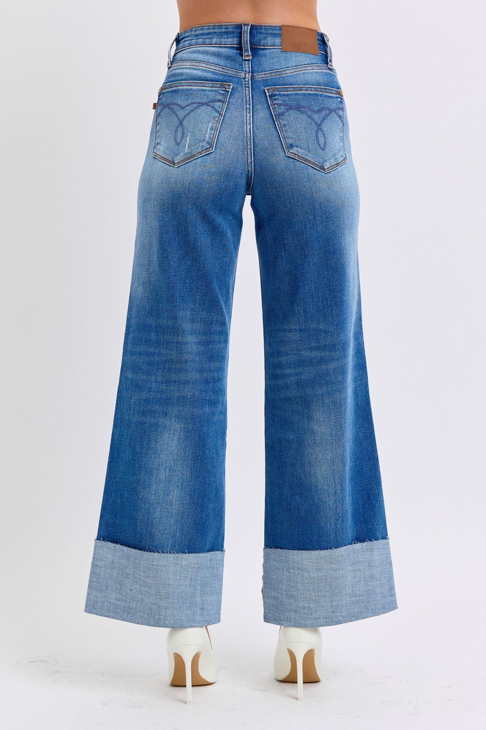 Judy Blue Full Size Distressed High Waist Wide Leg Jeans-1