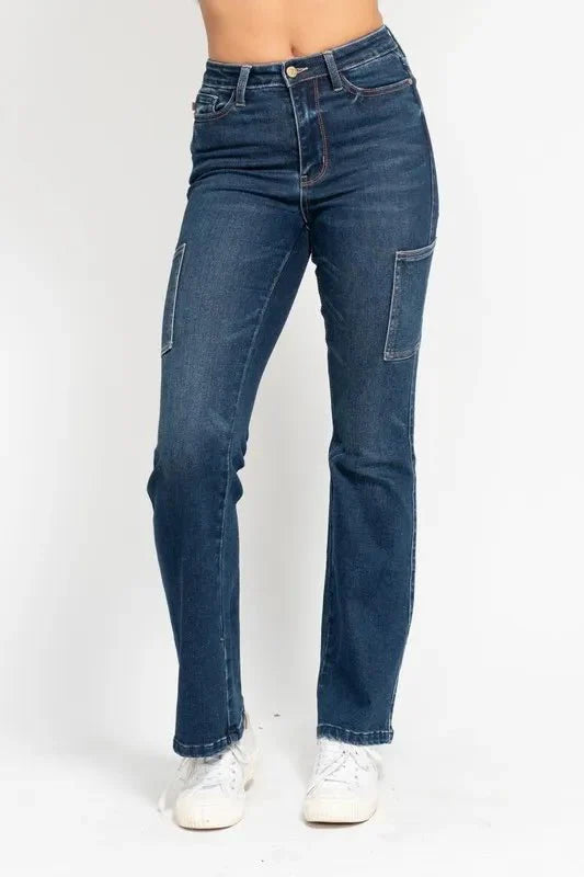 Judy Blue Full Size High Waist Cargo Bootcut Jeans Plus Size-0