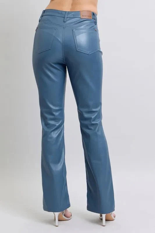 Judy Blue Full Size High Waist Tummy Control Faux Leather Bootcut Pants Plus Size-3
