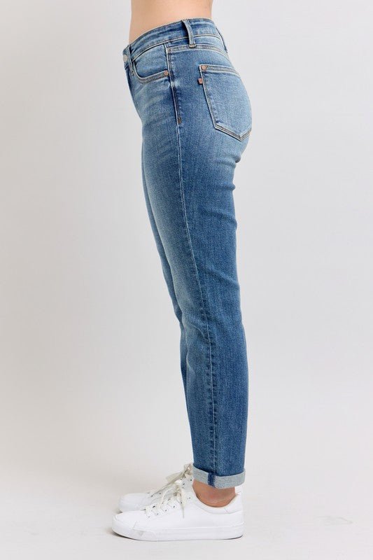 Judy Blue Full Size Mid Rise Skinny Cuff Jeans with Pockets Plus Size-2