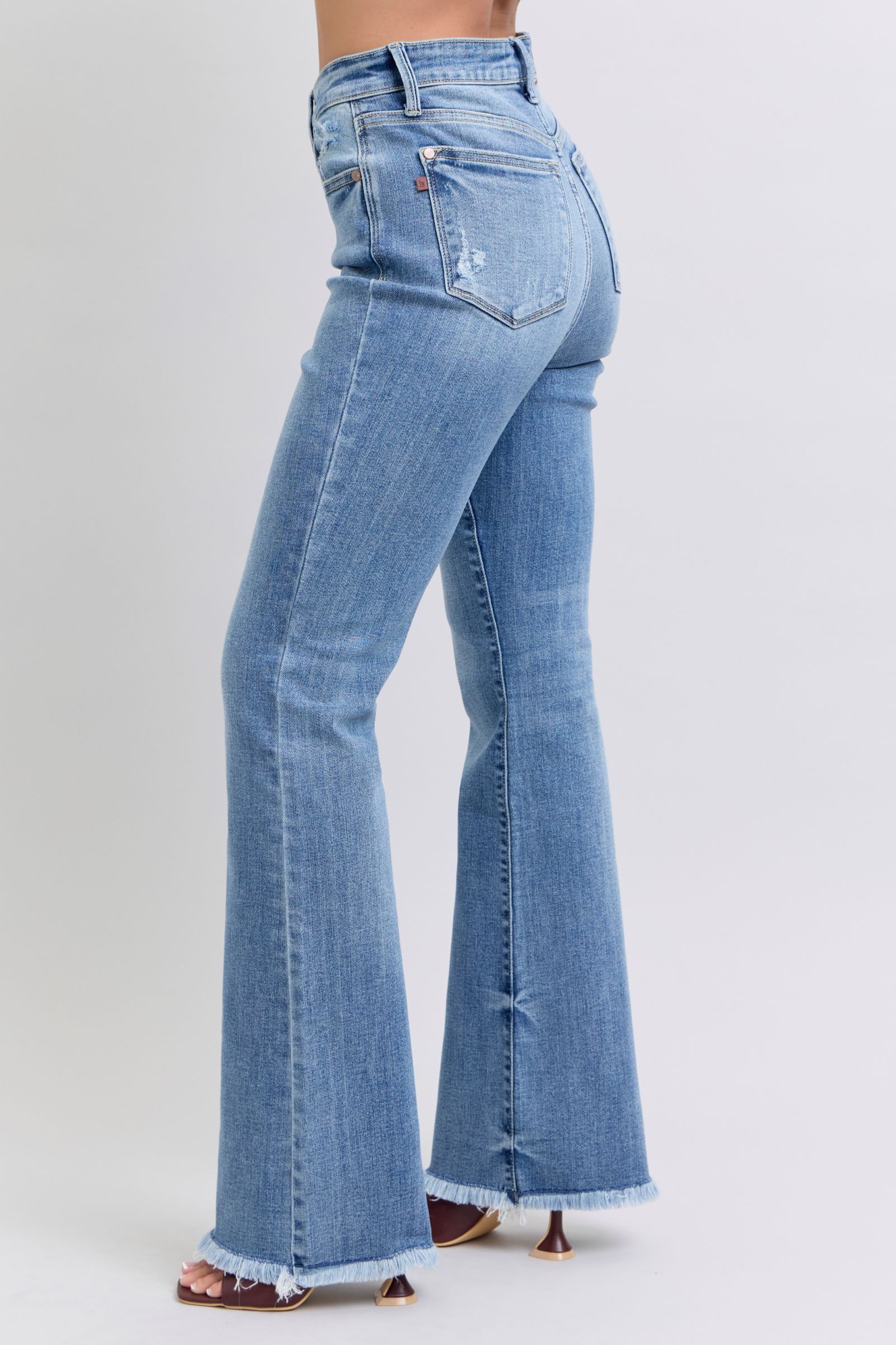 Judy Blue Full Size Raw Hem High Rise Bootcut Jeans-3
