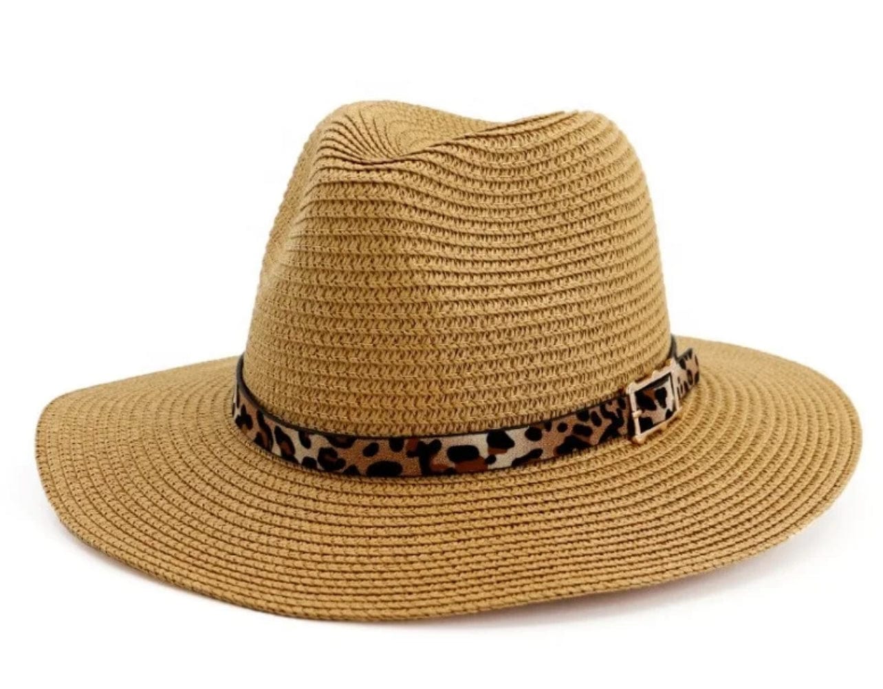 Leopard Straw Fedora - khaki-0