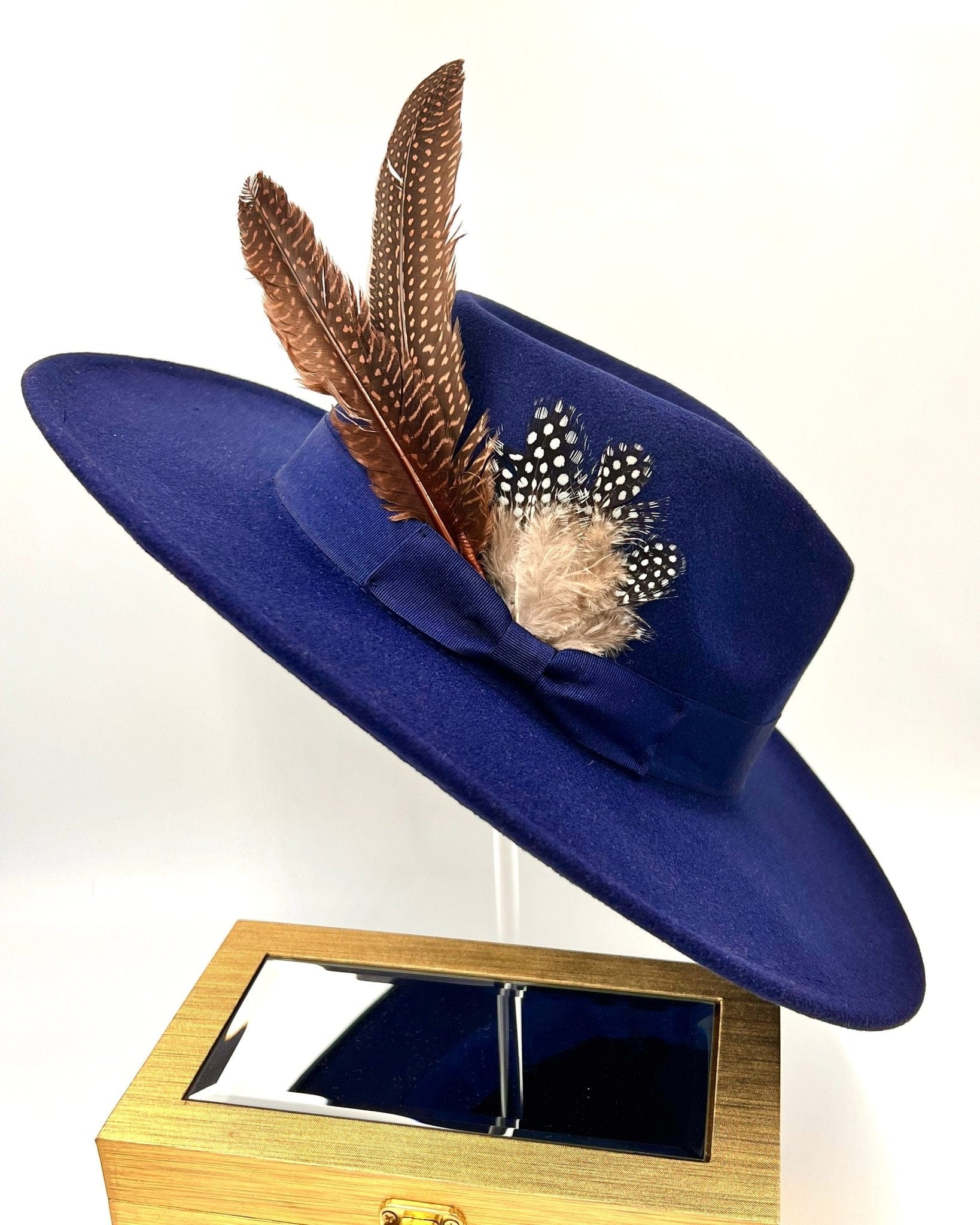 Luxury Bow tie Fedora Hat-Navybrown-0