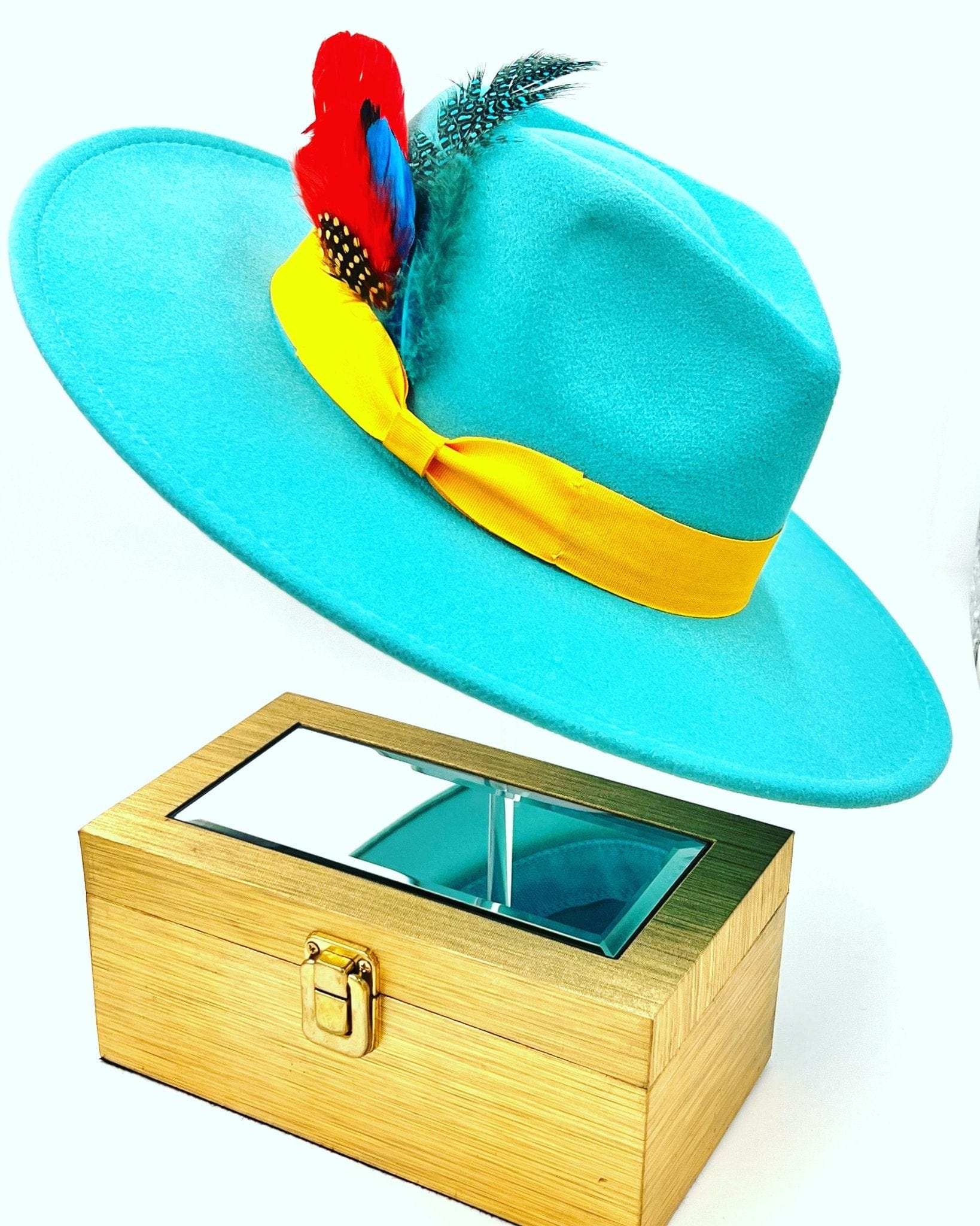Luxury  Bow Tie Fedora Hat-Turquoise mix-0