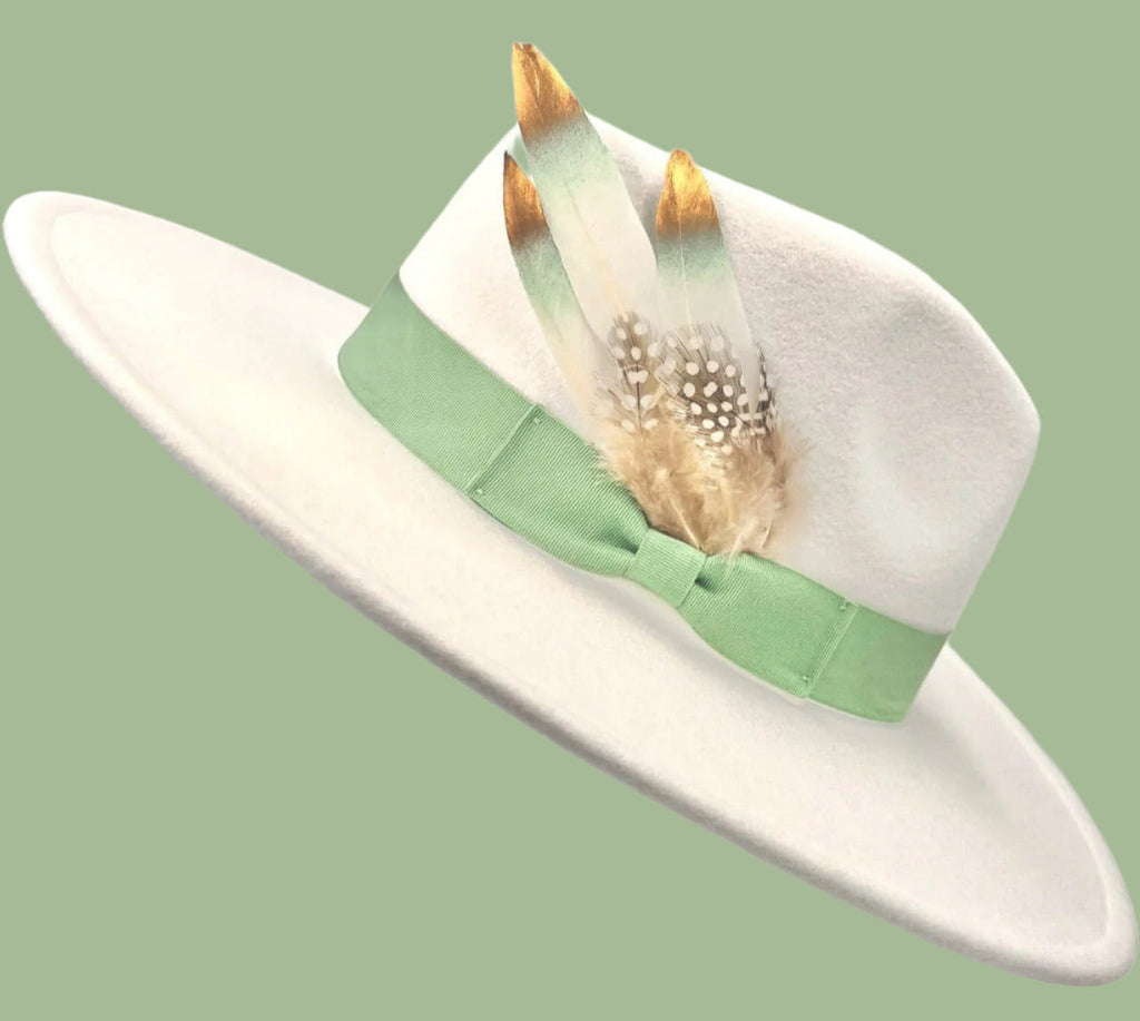 Luxury  Bow Tie Fedora Hat-White-0