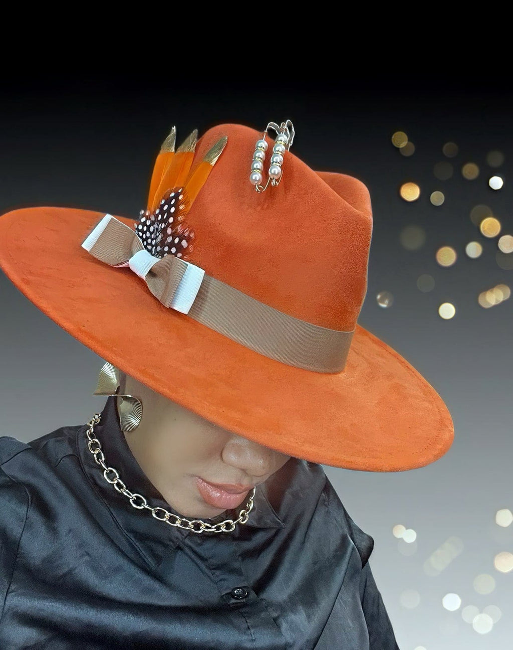 Luxury Fedora Hat-Orangegold-0