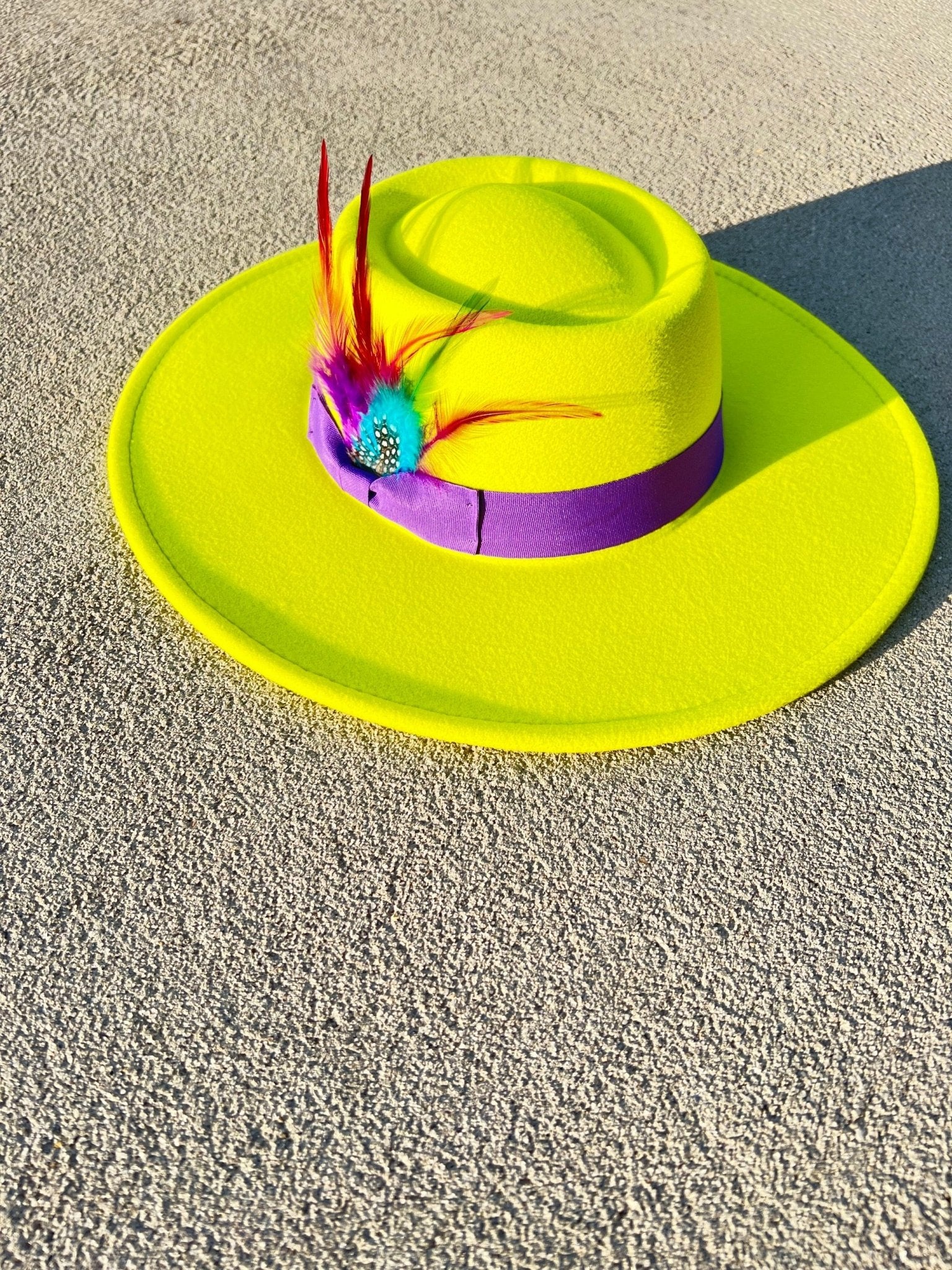 Luxury Round Fedora Hat -lime purple-0