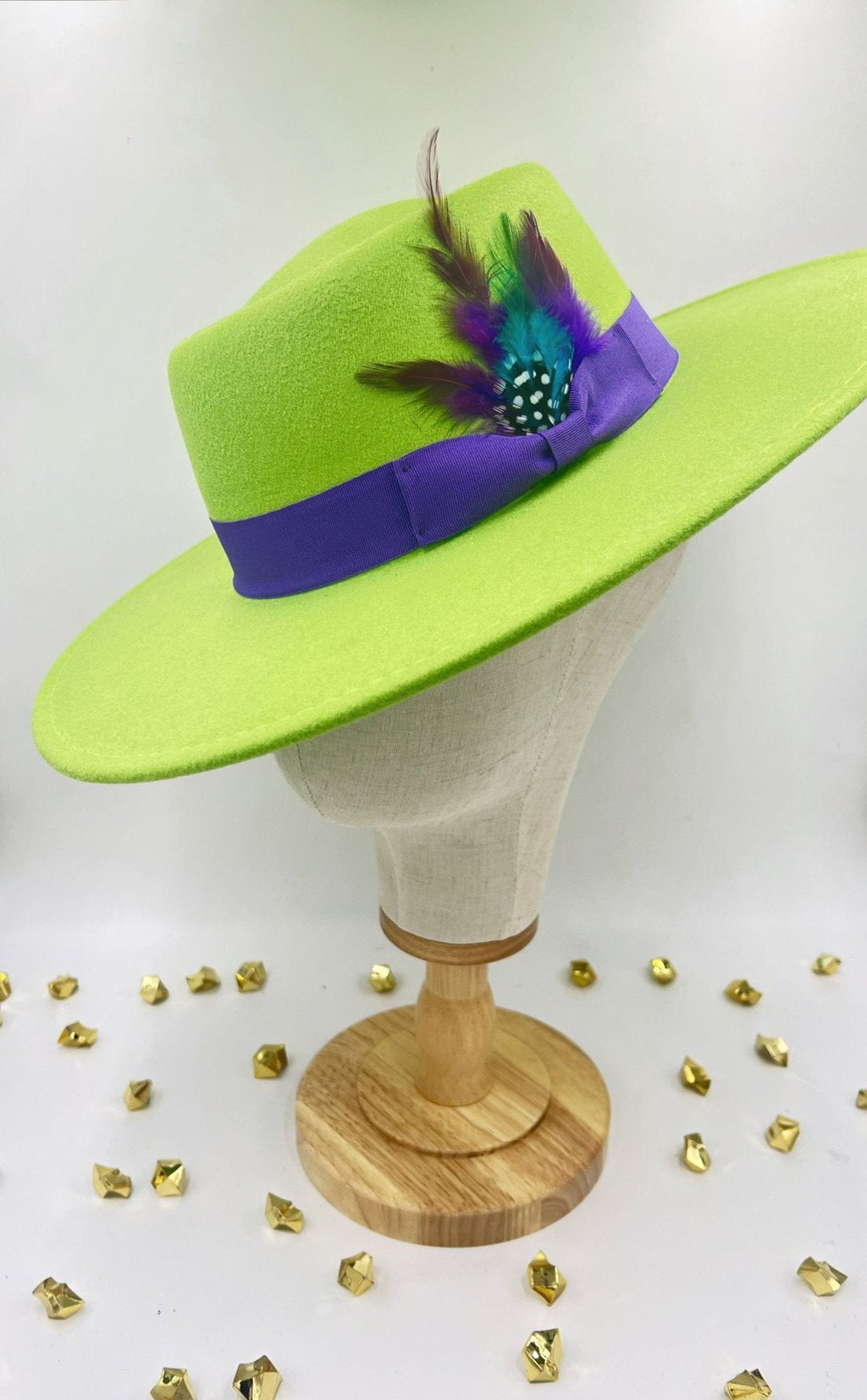 Luxury Round Fedora Hat -lime purple-1