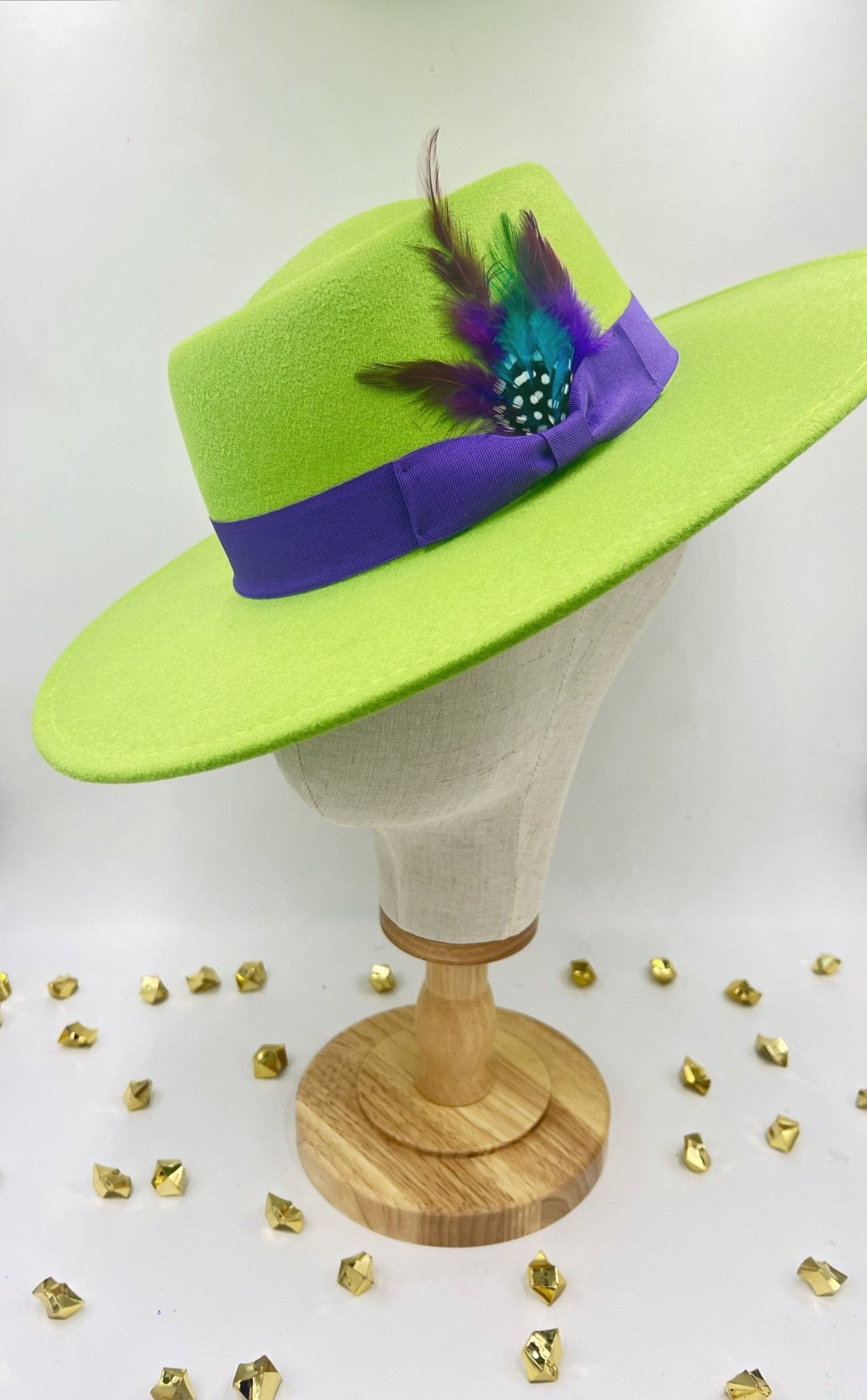 Luxury Round Fedora Hat -lime purple-1