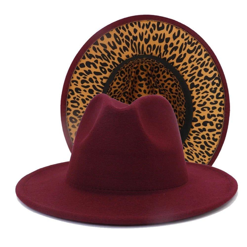 Maroon leopard bottom Fedora Hat-0