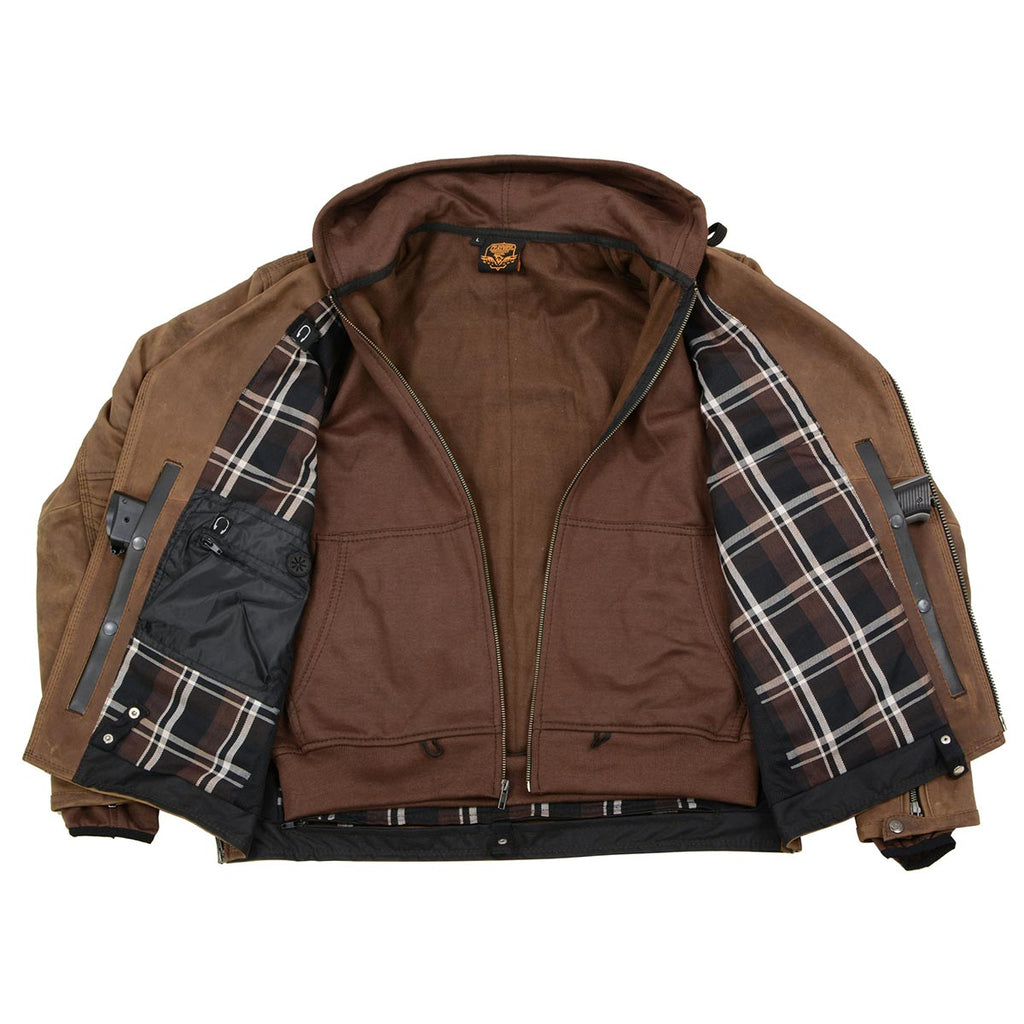 Men's Vintage Crazy Horse Brown Leather Jacket w/ Removable Hoodie