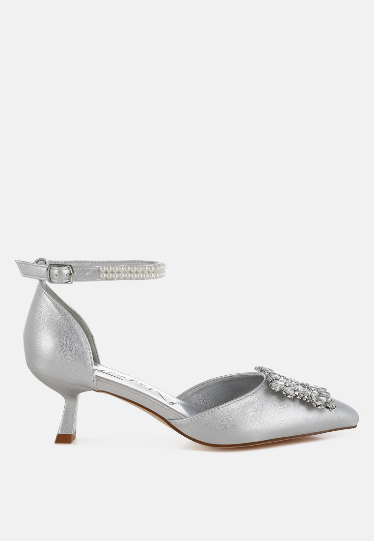 Onkana Diamante Brooch Kitten Heel Sandals-6