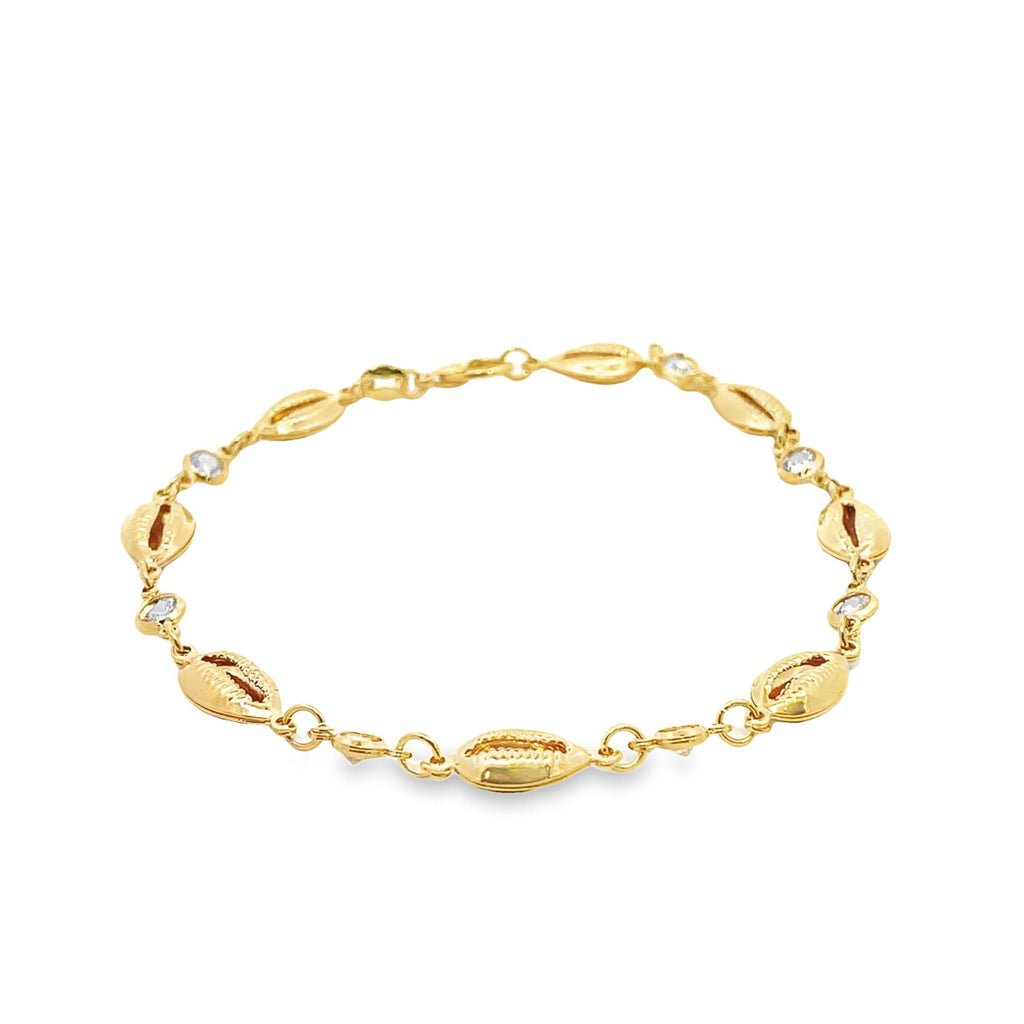 CZ Stone Link Puka Shell Charm Anklet (E189)-0