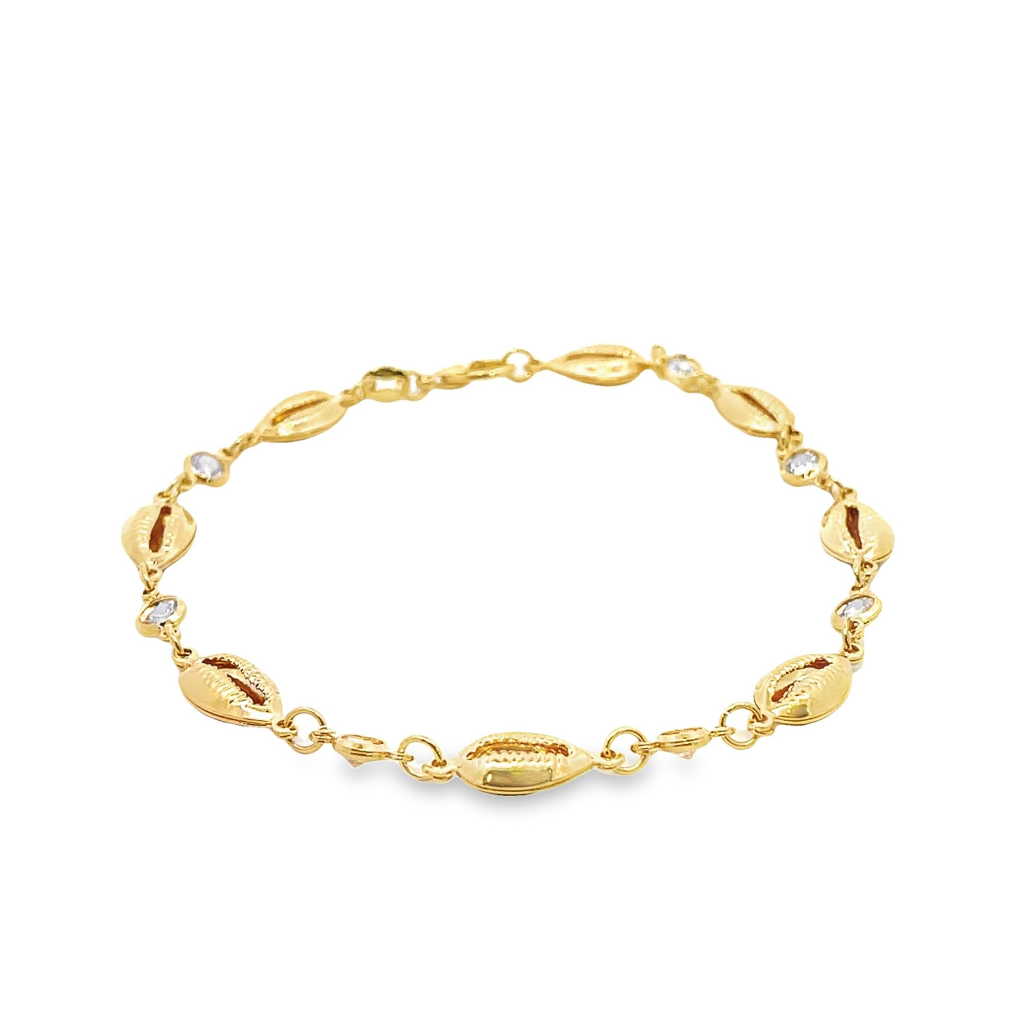 CZ Stone Link Puka Shell Charm Anklet (E189)-0