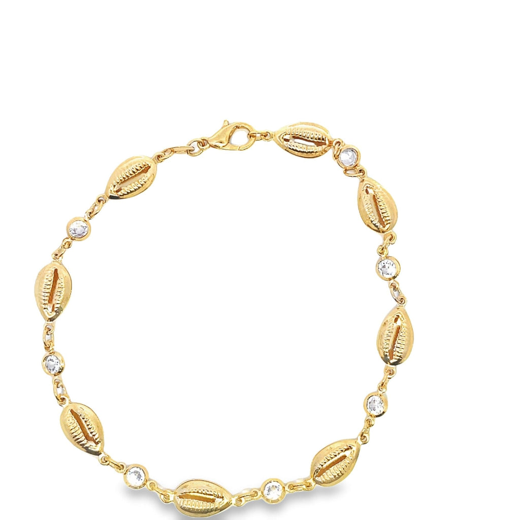 CZ Stone Link Puka Shell Charm Anklet (E189)-1