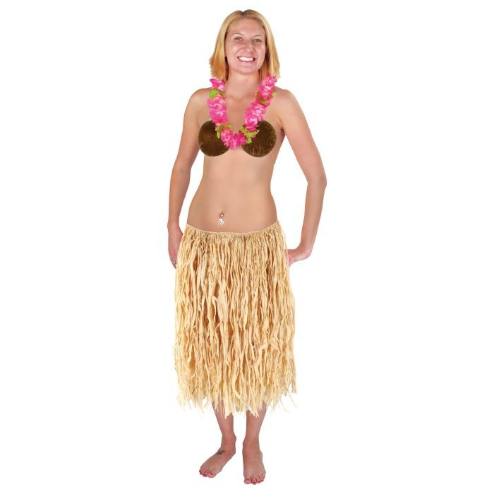 Adults Natural Tan Raffia Long Hula Skirt