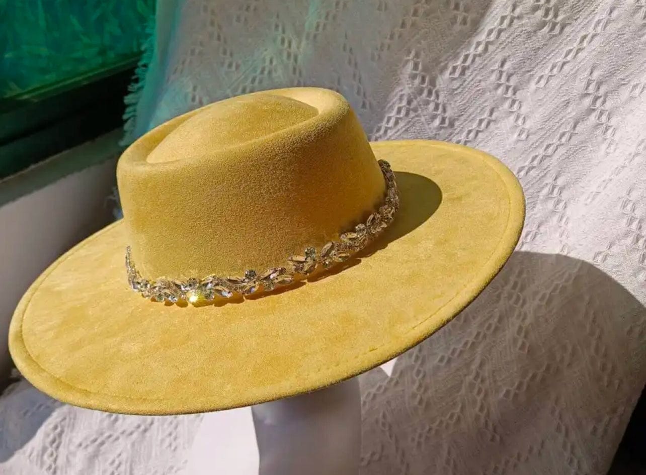 Raw flower diamond round brim Fedora Hat-3