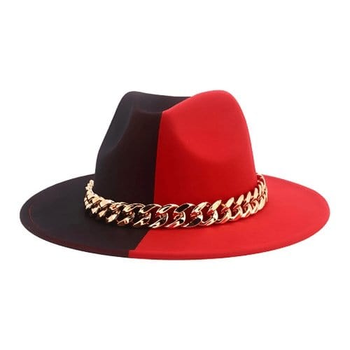 Red black Two-faced Fedora with chain-0