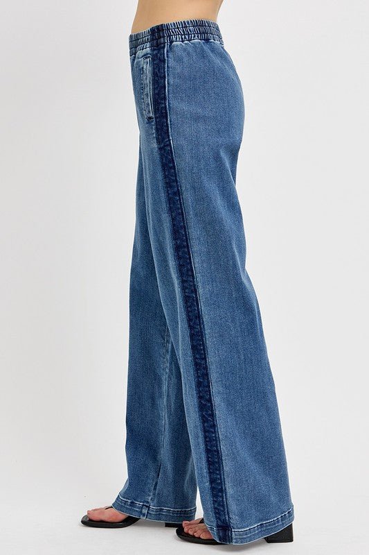 RISEN Full Size Elastic Waist Wide Leg Jeans Plus Size-2
