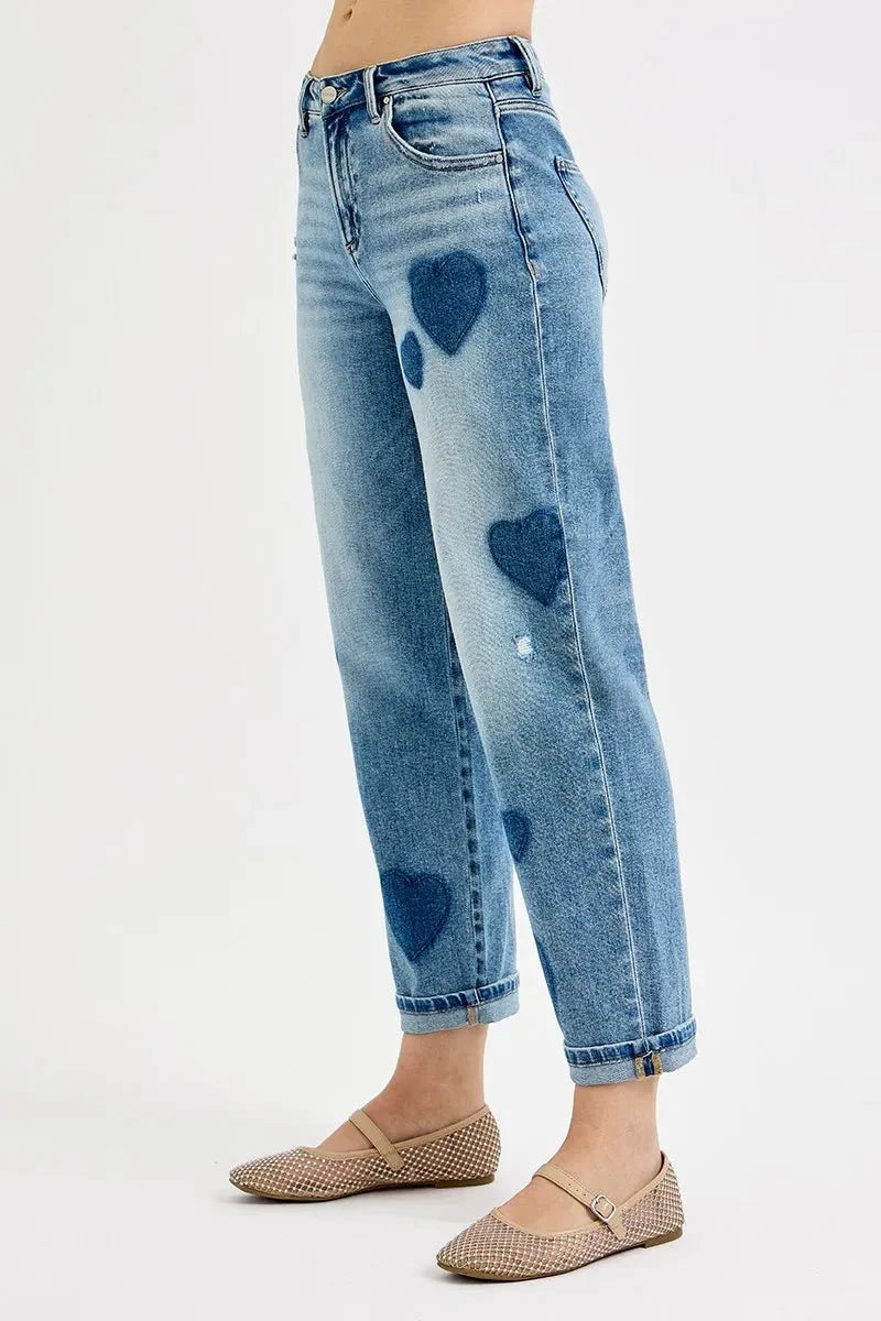 RISEN Full Size Mid Rise Fit-boyfriend Heart Shade Jeans Plus Size-3